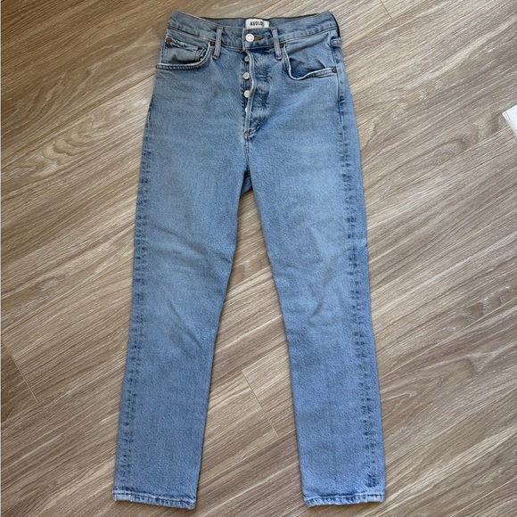 AGOLDE Women’s Riley High Rise Straight Jeans Sz 25 Lightwash Blue Denim EUC - Picture 7 of 14